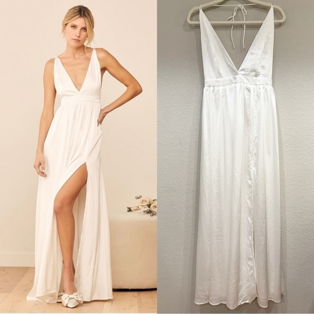 NWOT Lulus This is Real Love White Satin‎ Maxi Dress
